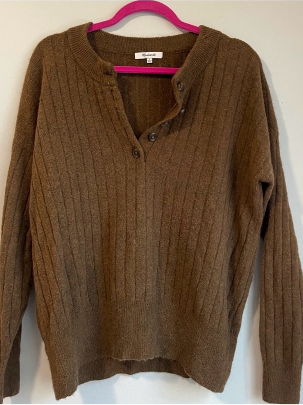 Madewell Brown Ribbed V-Neck Sweater